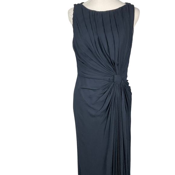 TADASHI SHOJI Dress Silk Chiffon Navy Blue Long 8 Formal Gown Event NWT $385 - Picture 4 of 16